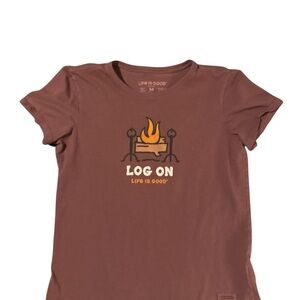 Life Is Good Women’s “Log On” Brown Crusher Graphic T-Shirt - Size Medium